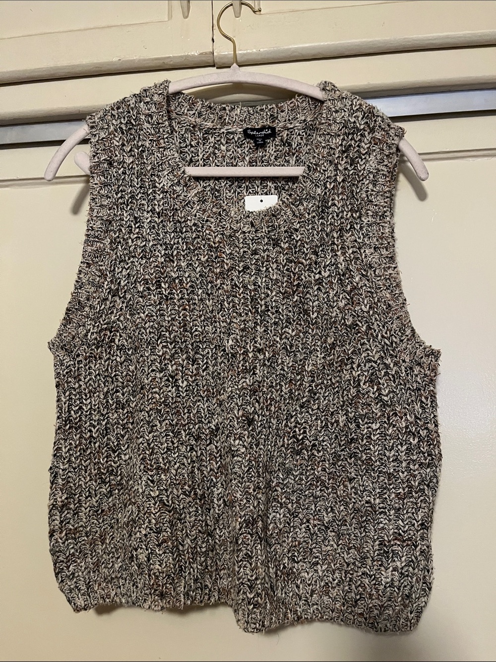 Splendid Marled Cream & Brown Cable-Knit Sleeveless Sweater Tank